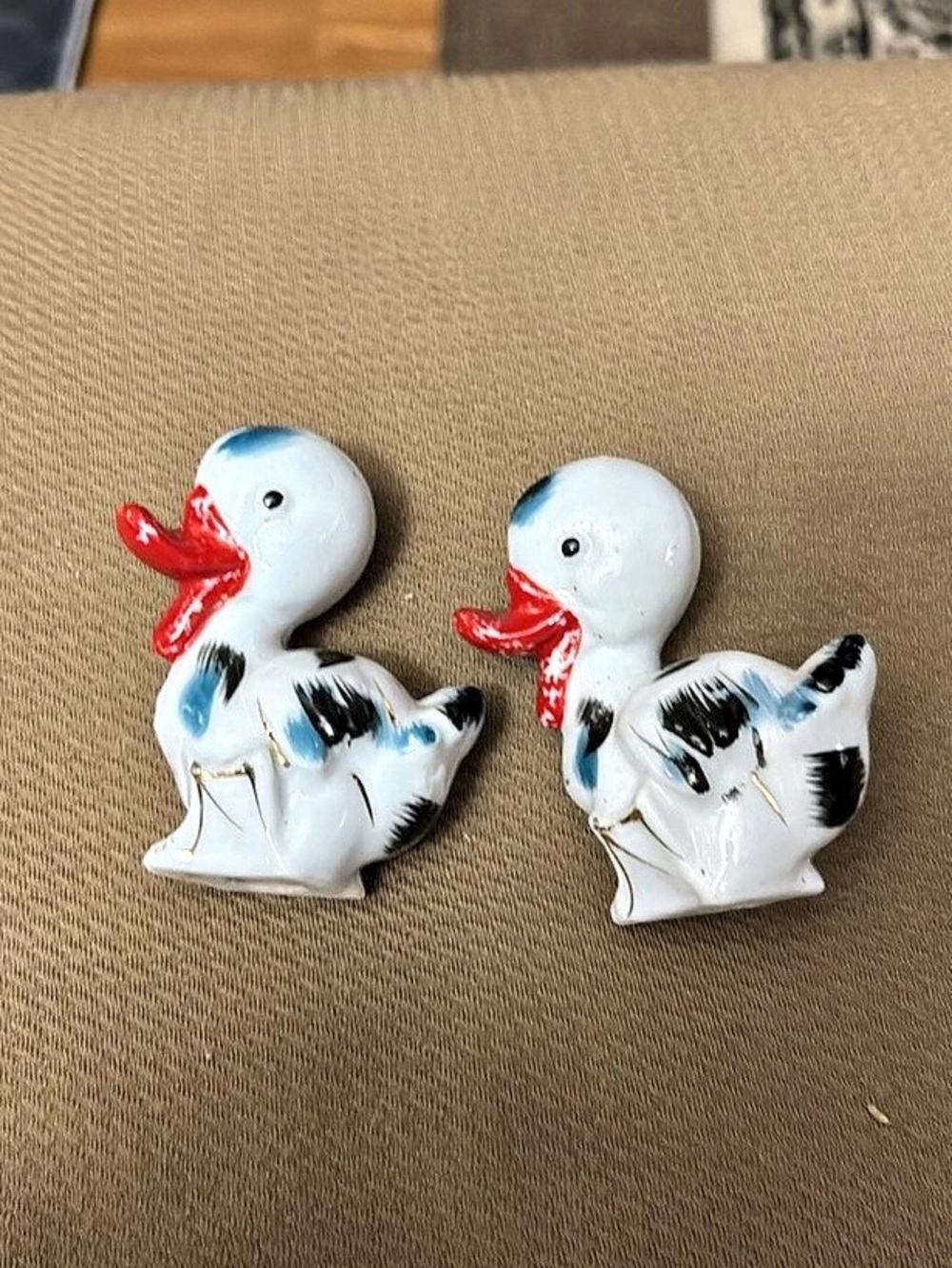 Ceramic Duck Figurine Pair in White & Blue